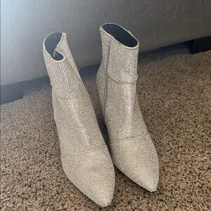 Universal Thread Rhinestone Ankle Boots Gogo Pointy Toe Silver Ankle Boots